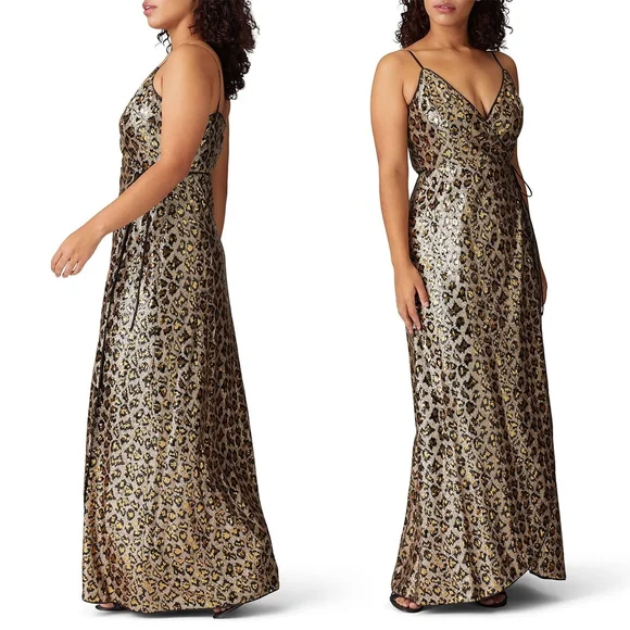 Aidan AIDAN MATTOX Leopard Sequin Wrap Dress Gown $285 - Size 4 / S